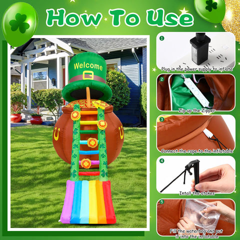 Leyndo green clover ladder with LED lights enhances curb appeal.