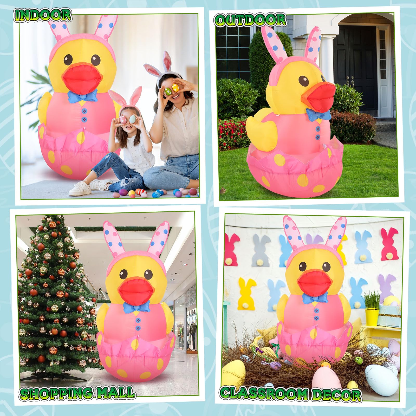 Leyndo inflatable duck with built in stakes and ropes anchors on soft ground.
