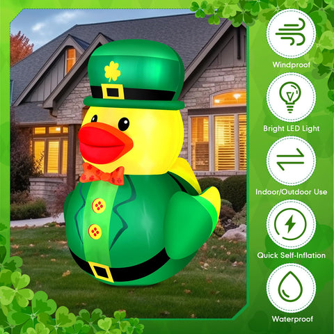 Leyndo St. Patrick's Day duck includes stakes and ropes for stable setup.
