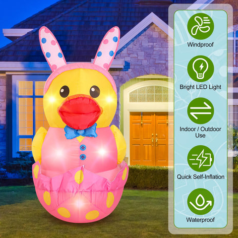 Leyndo Easter duck inflatable with LED lights brightens nighttime garden displays.