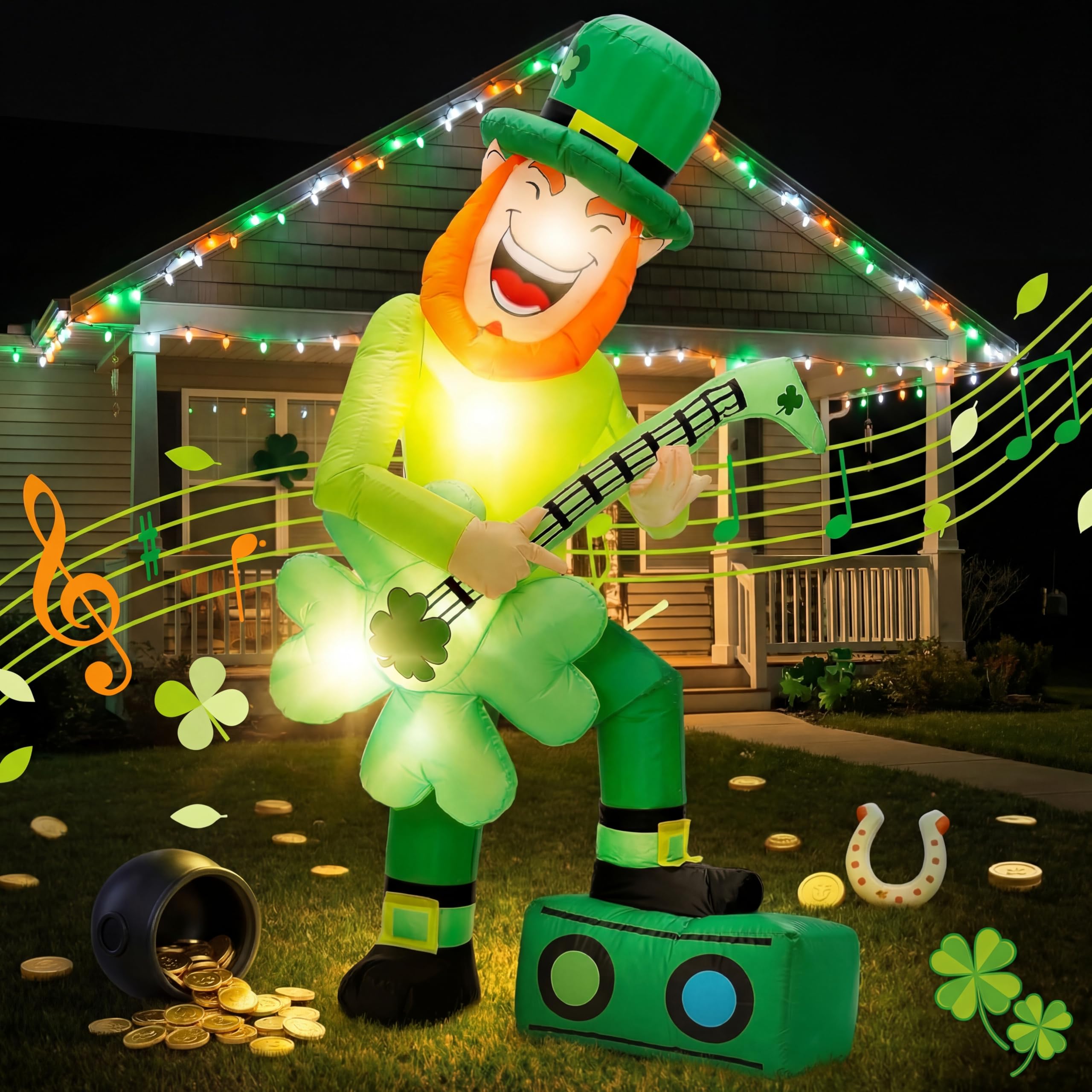 Leyndo Leprechaun inflatable 6ft front view for festive porch decor.