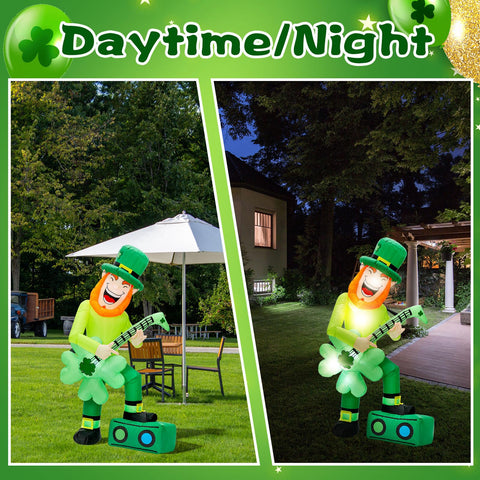 Leyndo Leprechaun inflatable packaging shows all included parts for easy setup.