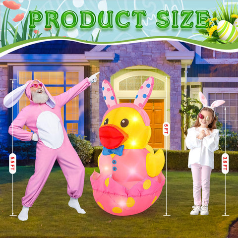 Leyndo inflatable duck secured with ground stakes and ropes for stable outdoor setup.