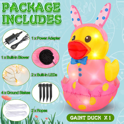 Leyndo Easter inflatable duck decorating patios and lawns for events.