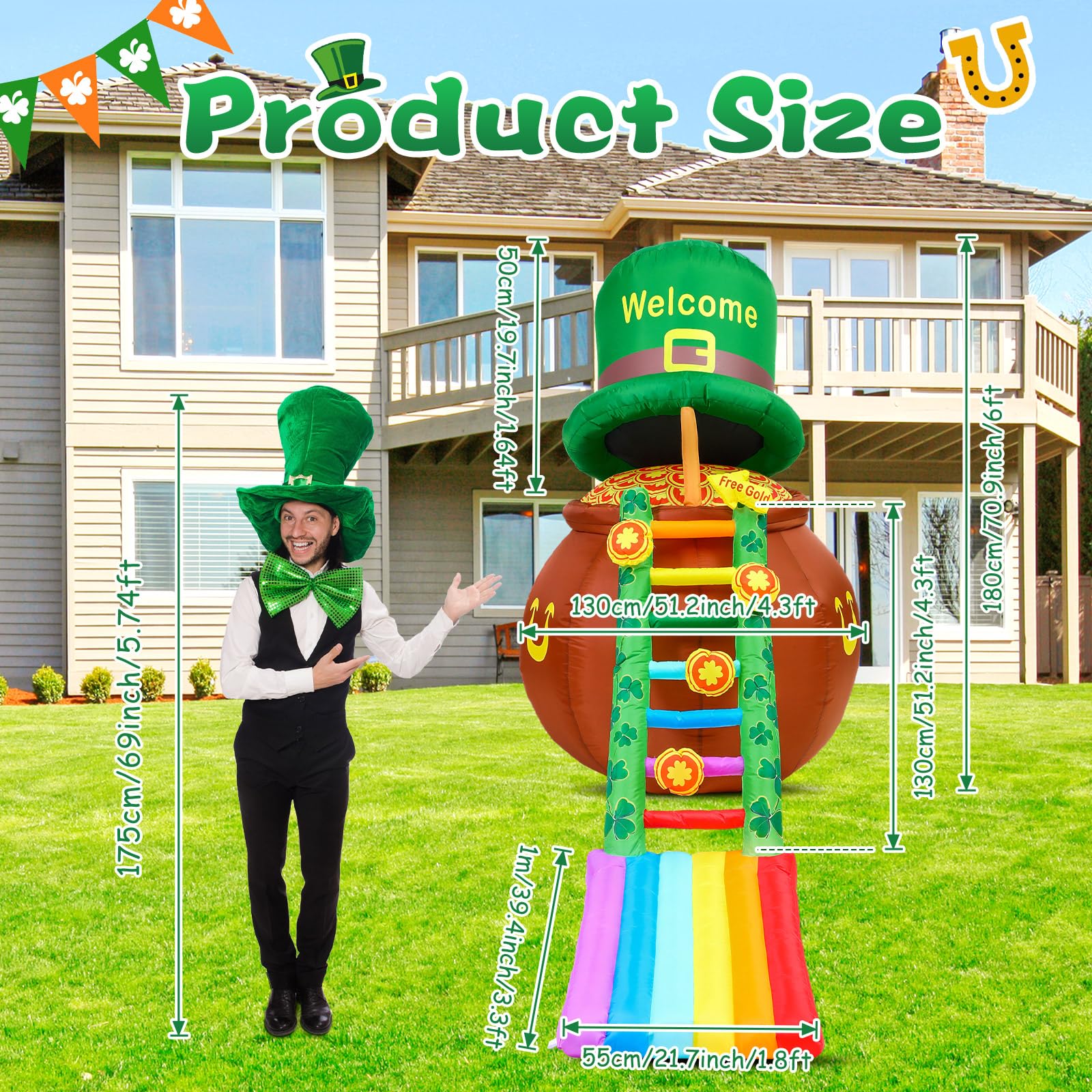 Leyndo rainbow coins design with ladder for festive yard display.