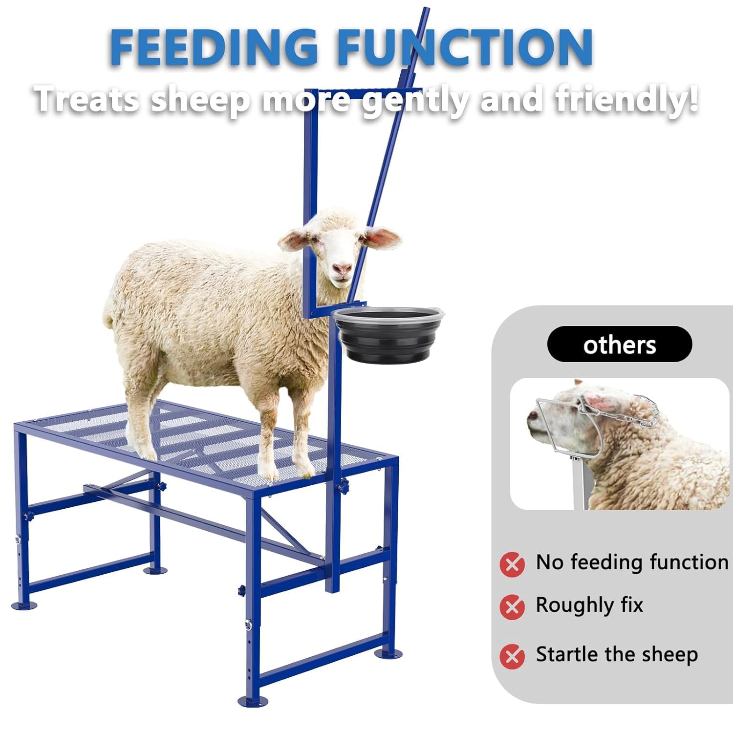 Lezbanz adjustable goat stand demonstrates height flexibility for different goats