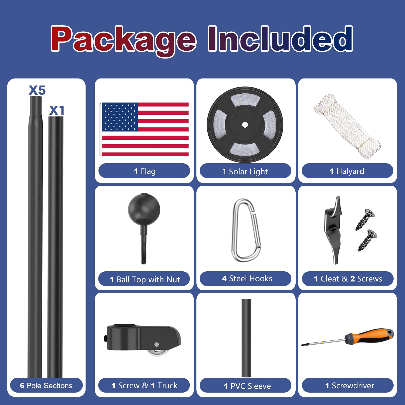 Lezbanz aluminum flag pole segments provide sturdy, corrosion-resistant setup.