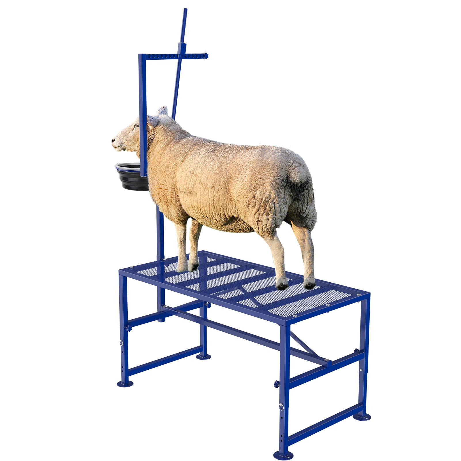 Lezbanz goat stand with feeder design shown for easy trimming and milking tasks