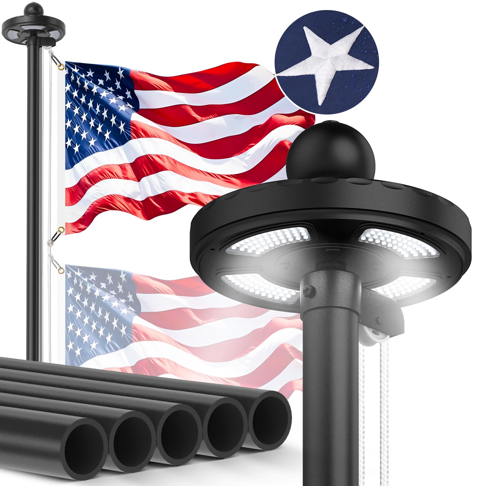 Lezbanz heavy-duty flag pole kit with solar light for durable outdoor display.
