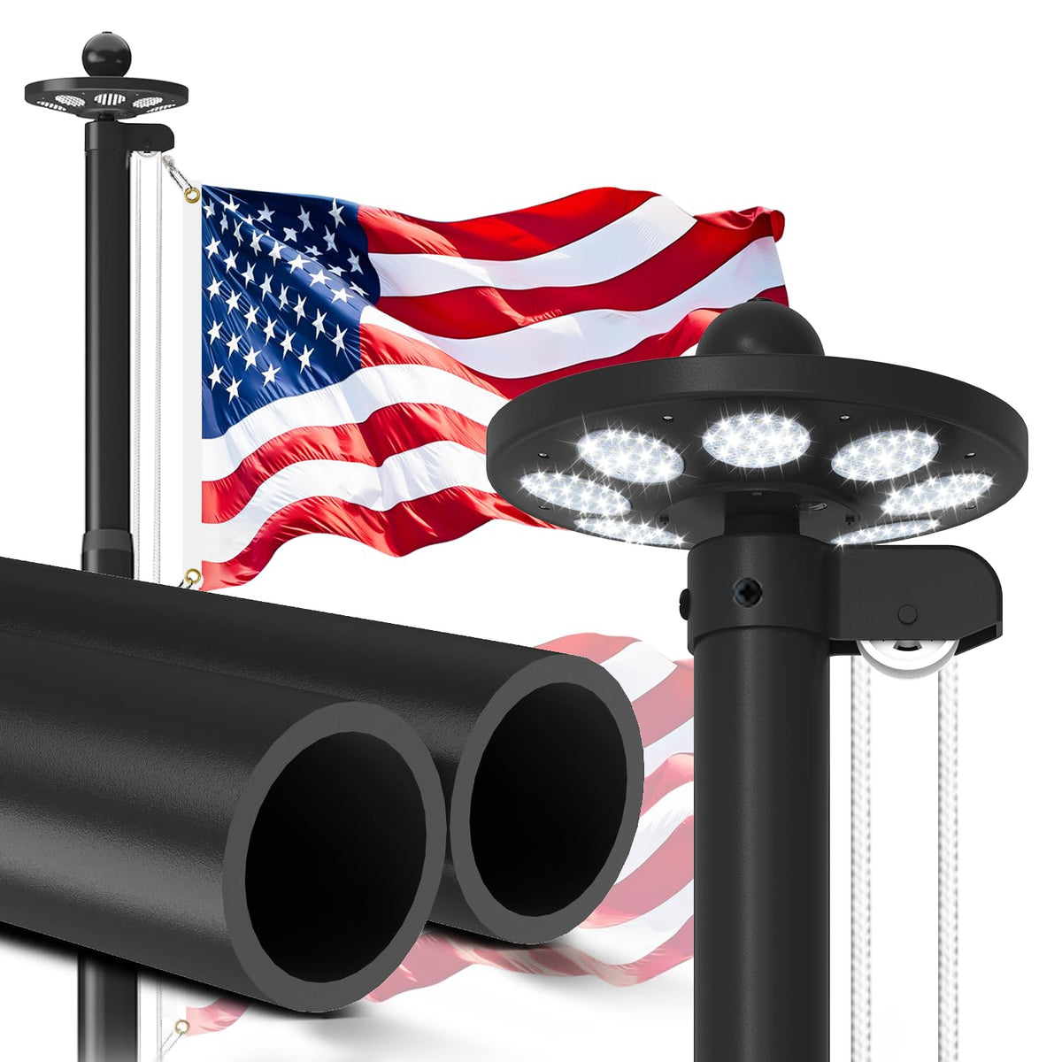 Lezbanz upgraded 10 gauge flagpole top ball in powder-coated finish for sturdy outdoor display