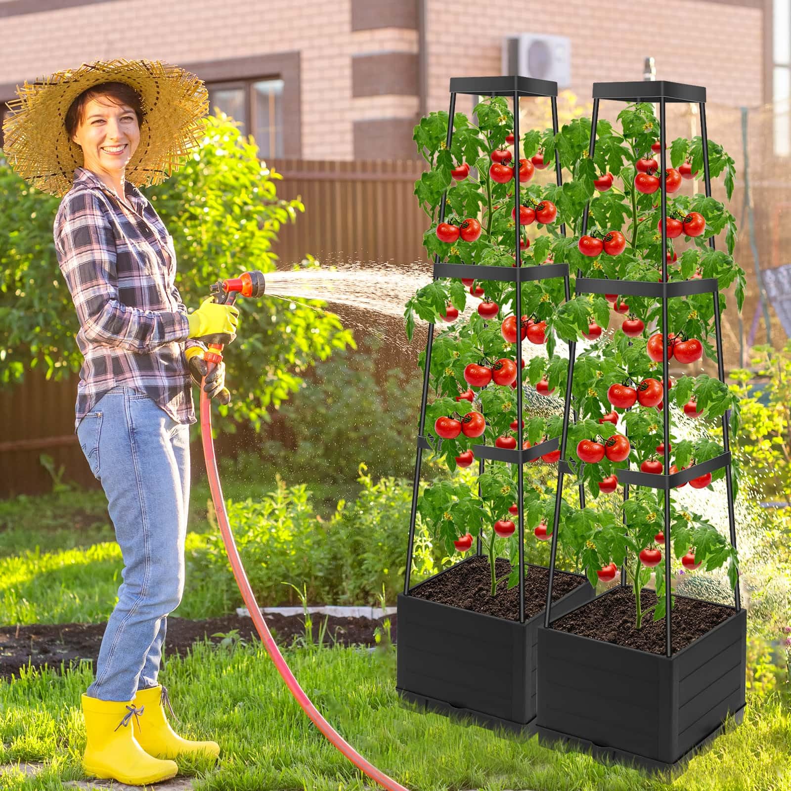 Lezmarket raised-bed trellis assembly highlights adjustable height for expanding vines.