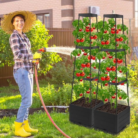 Lezmarket raised-bed trellis assembly highlights adjustable height for expanding vines.