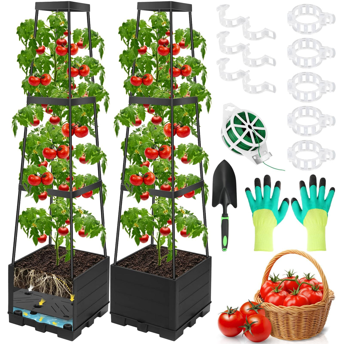 Lezmarket tomato planter setup demonstrates a compact self-watering kit for healthy growth.