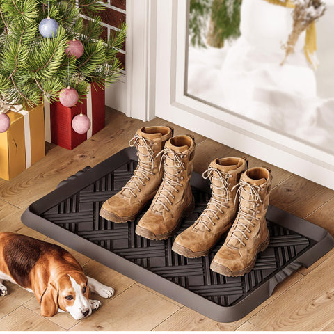 LFCONNECT rubber boot tray, 27.5x16, front view showing entryway organization.
