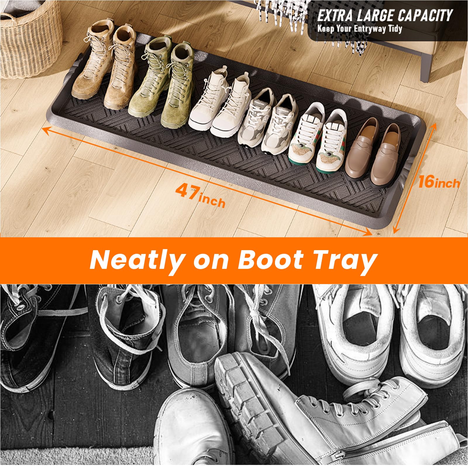 LFCONNECT shoe mat with raised edge prevents spills and dirt marks.
