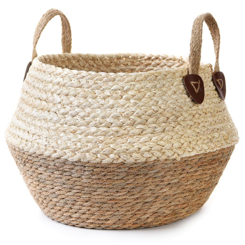 Lfory pot for artificial tree indoor with corn husk weave enhances natural decor
