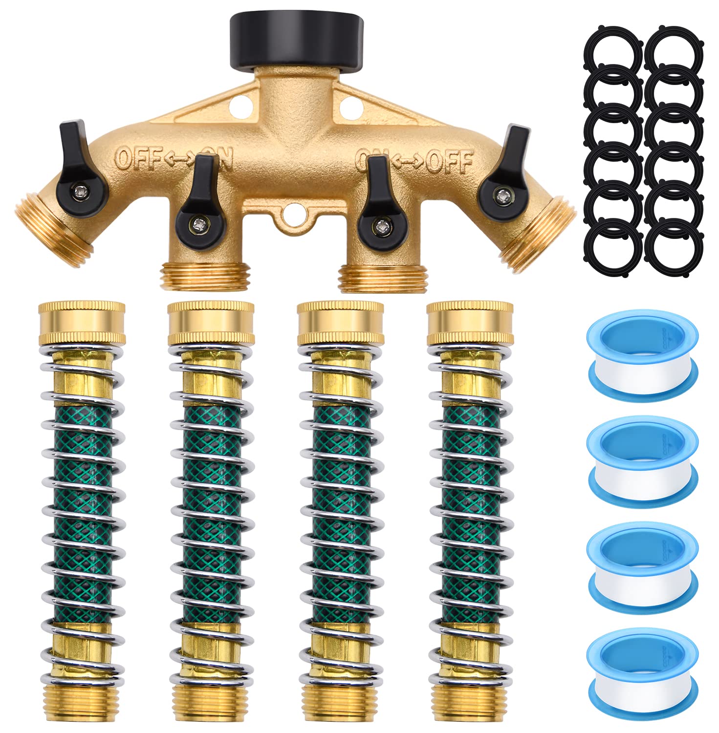 LFSEMINI 4-way brass hose splitter with four outlets for versatile watering