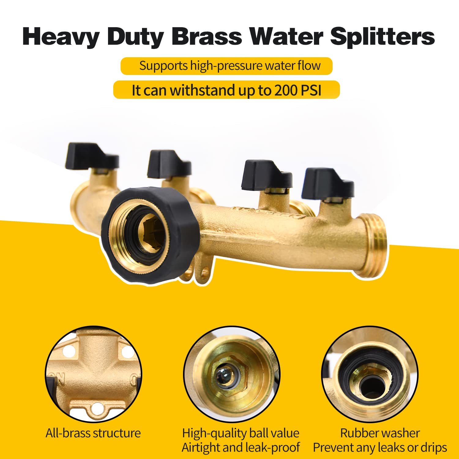 LFSEMINI brass hose splitter 3/4 inch threads compatible with standard spigots.