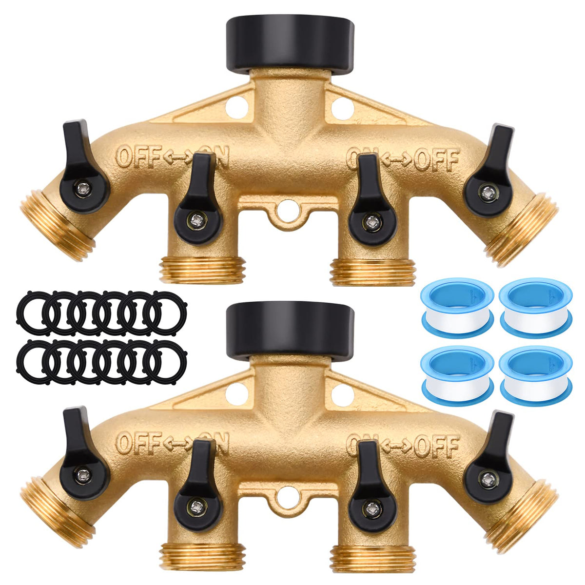 LFSEMINI brass hose splitter 4-way for simultaneous watering with durable construction.