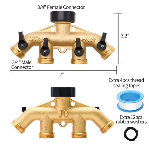 LFSEMINI brass hose splitter with washers and tapes for a secure seal.