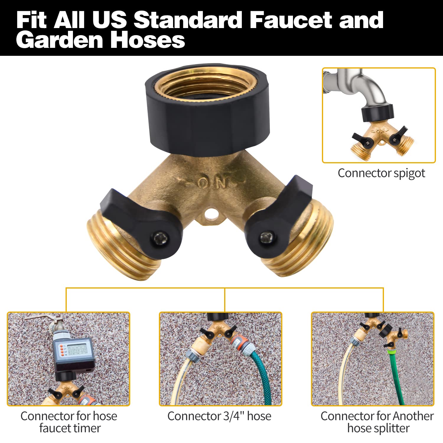 LFSEMINI brass hose splitter close up showing durable washers