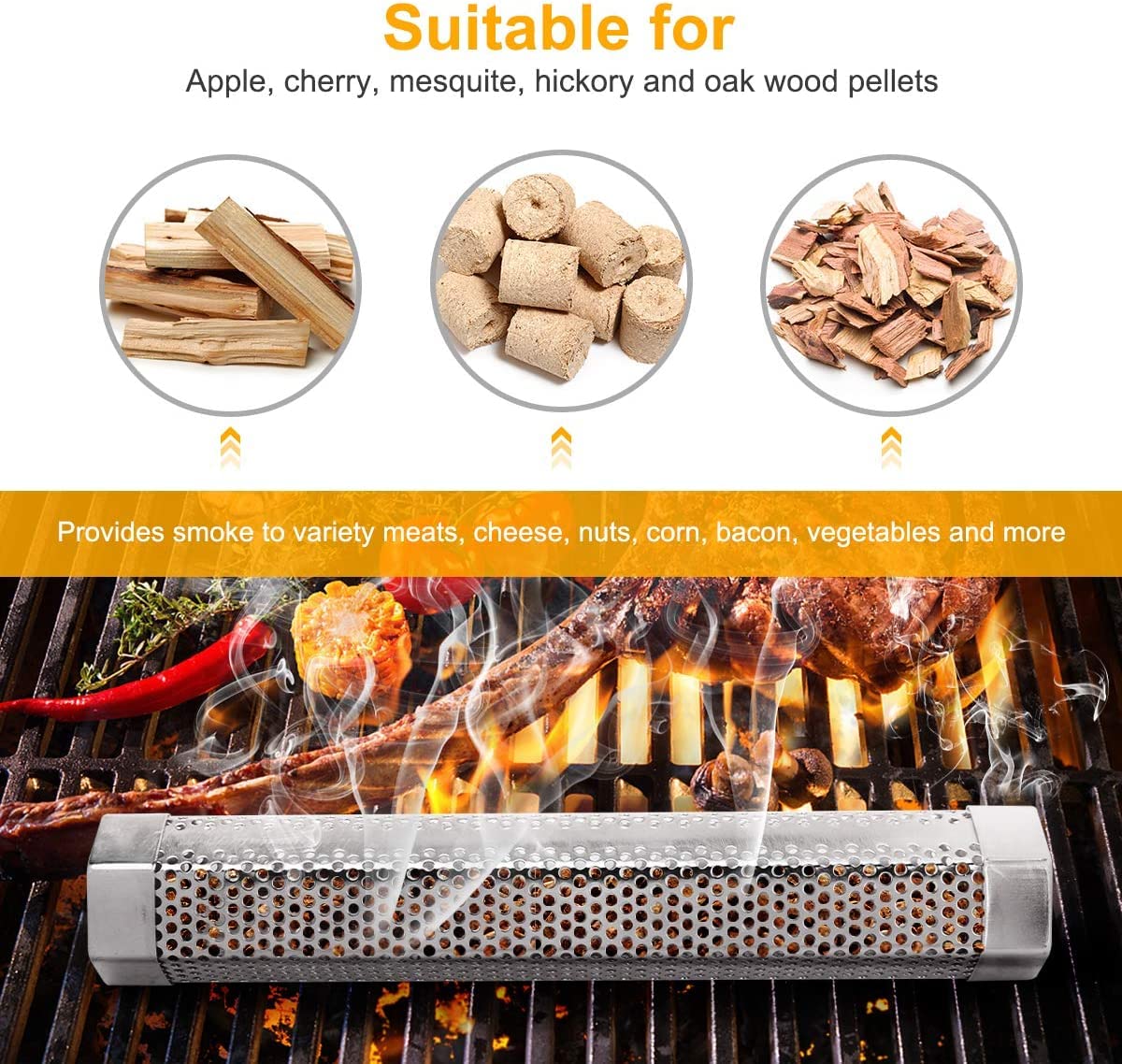 LFSEMINI hexagon design smoker tube stays steady on grill for consistent smoke