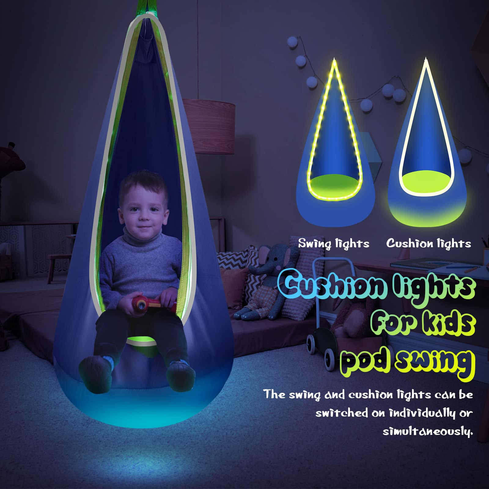LFSMVT pod swing with remote color control for ambiance