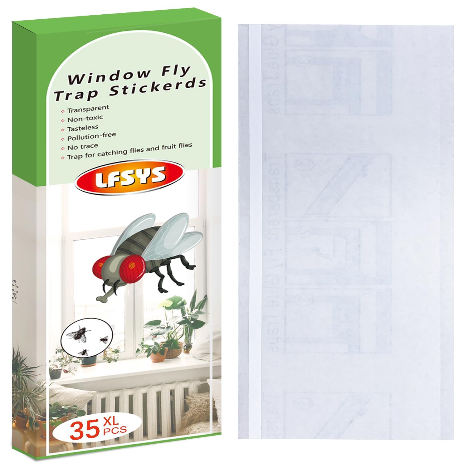 LFSYS 35XL window fly trap pack mounted on a bright kitchen window to capture fruit flies