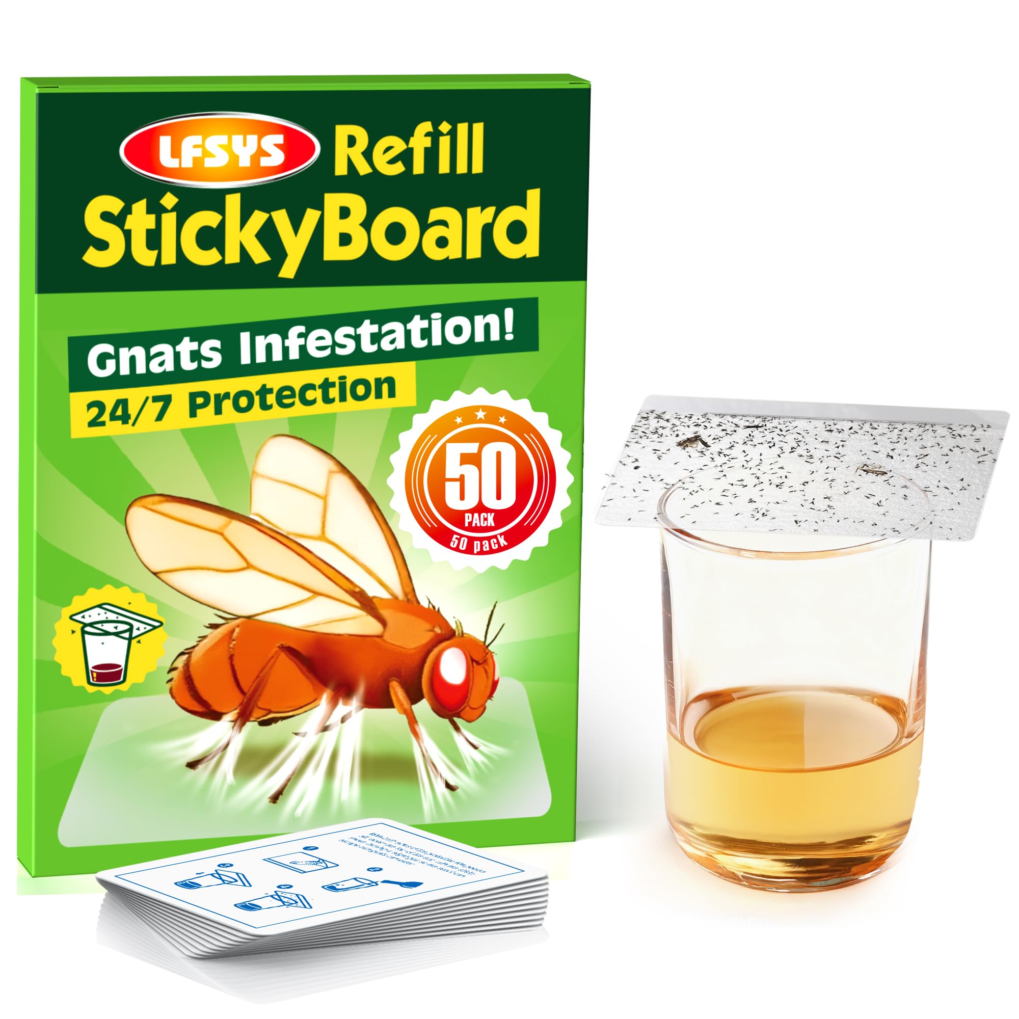 LFSYS cup-top sticky card captures fruit flies quickly and mess-free.