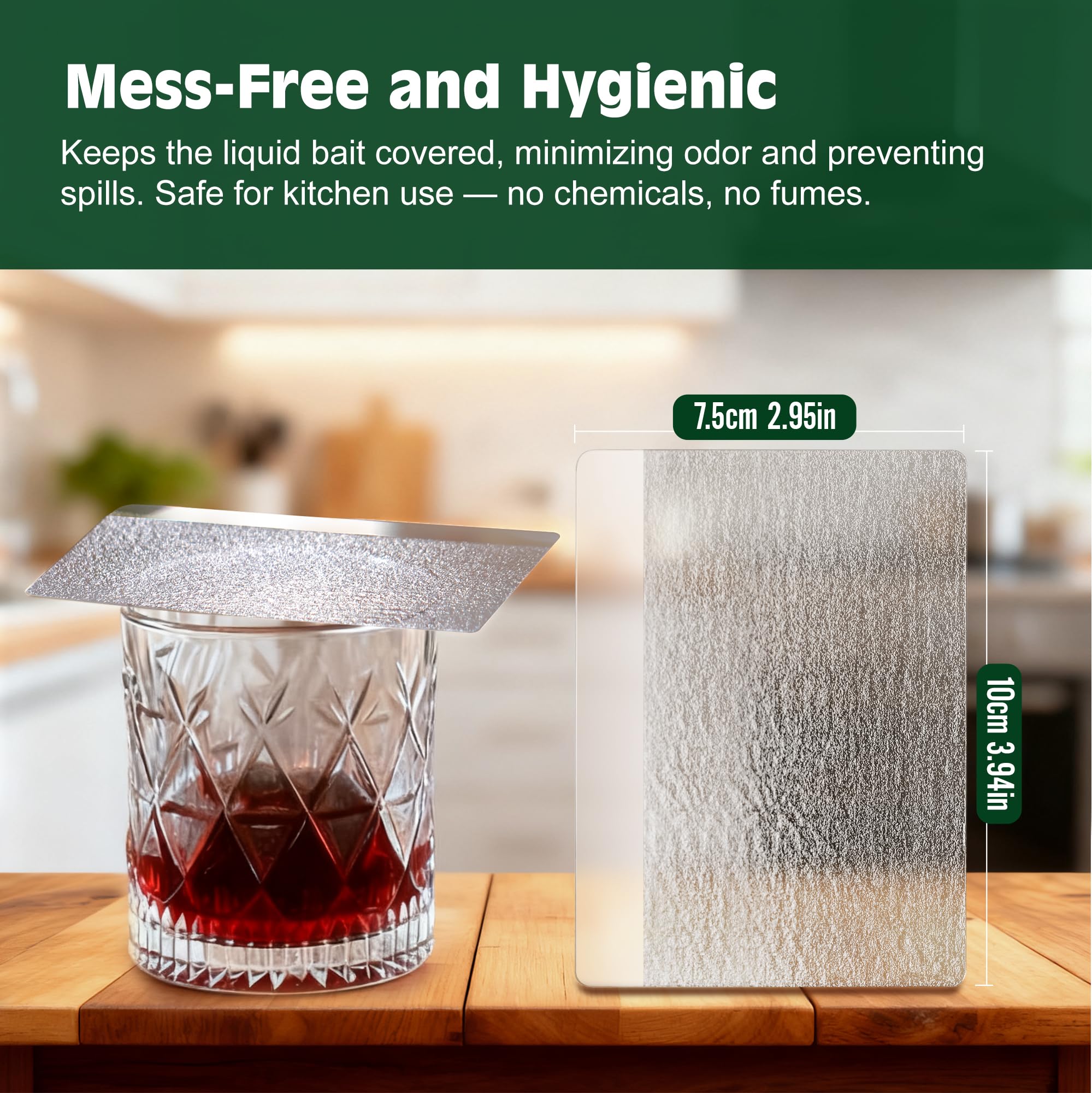 High-strength double-sided adhesive captures flies from above and inside the cup.