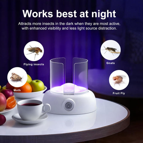 LFSYS trap with 360° UV lights drawing in fruit flies and gnats.