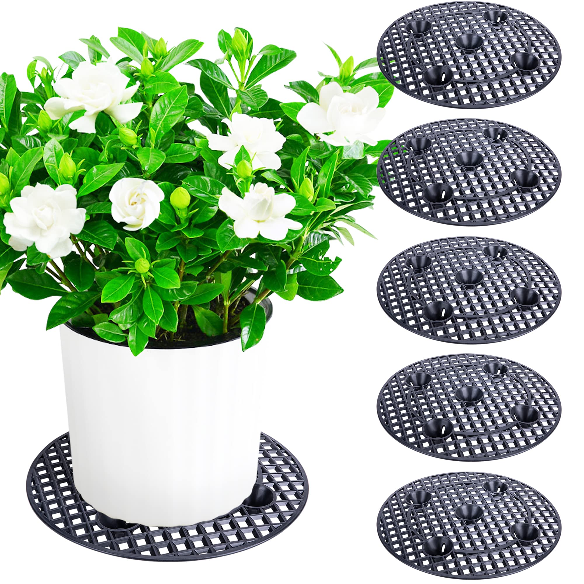 LFUTARI 6-pack large plant level elevator lifts pots for surface protection and drainage.