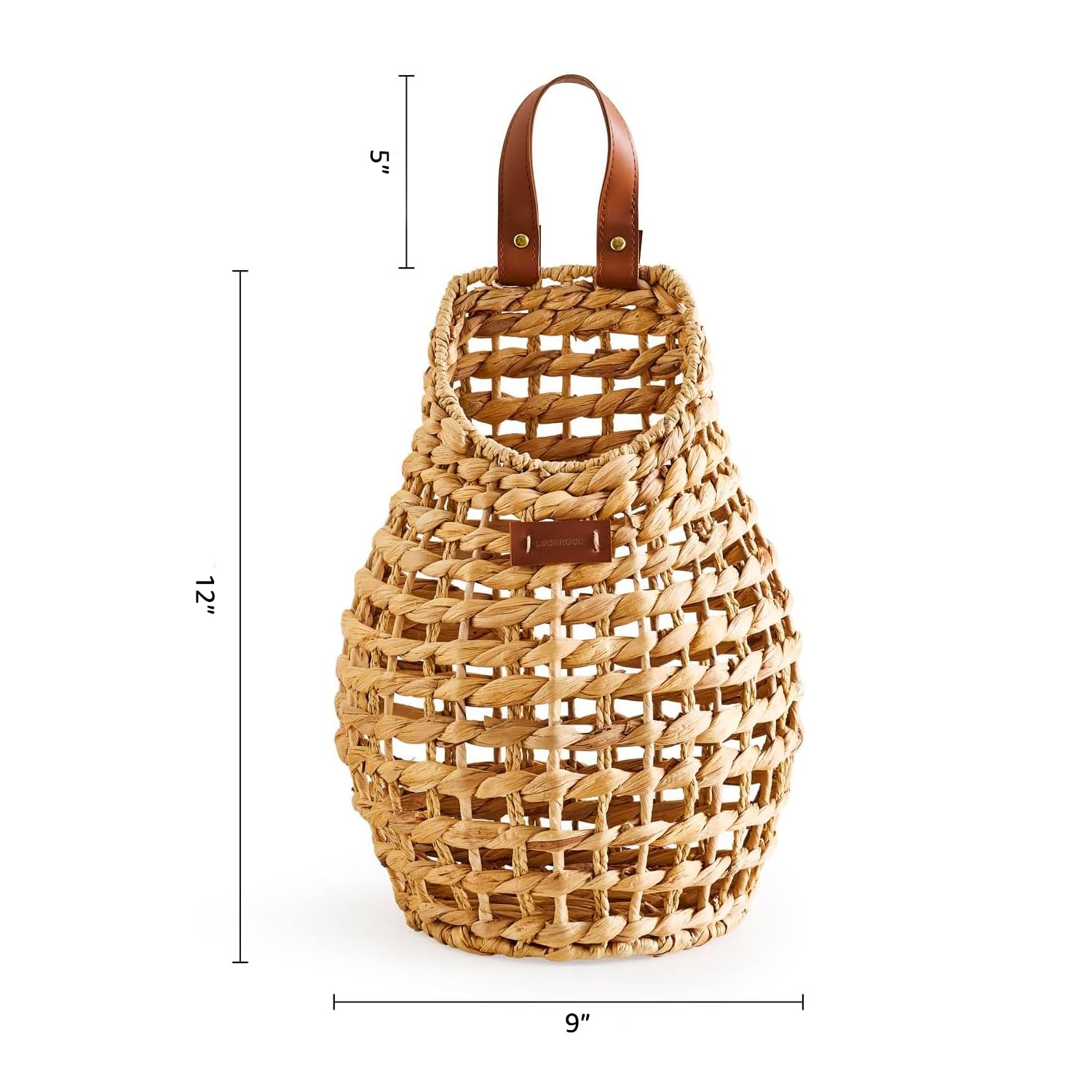 LGENHOOM handwoven water hyacinth basket emphasizes artisan craftsmanship in a rustic living space.