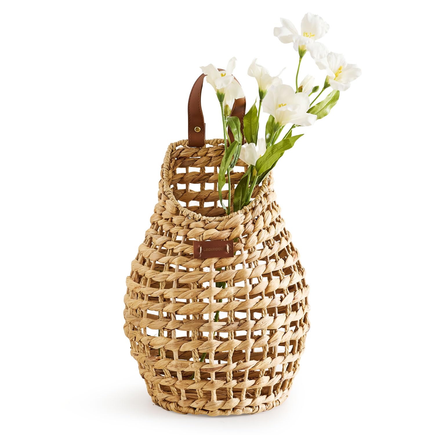 LGENHOOM hyacinth wall basket closeup shows handcrafted fibers for stylish home storage.