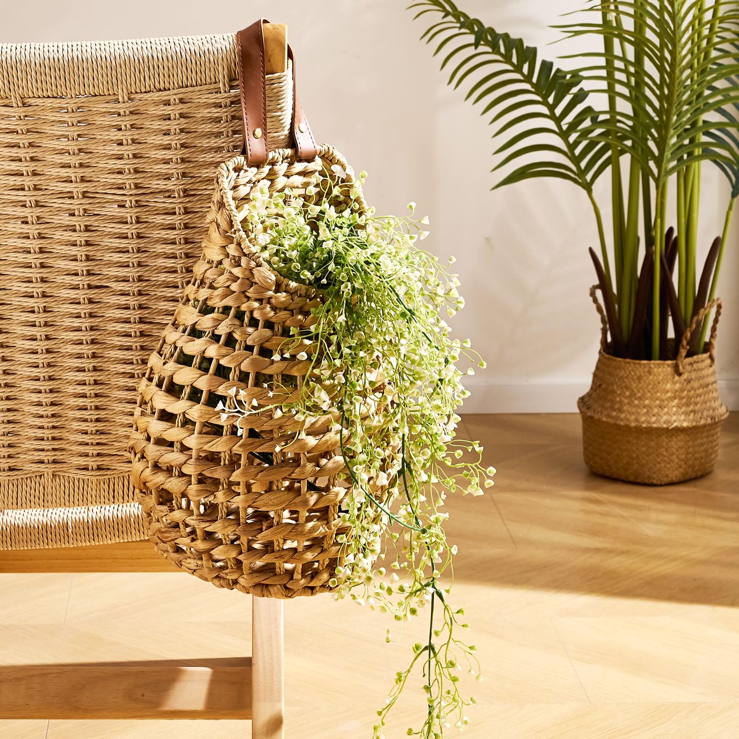 LGENHOOM wall hanging storage basket shown mounted for plants, dried botanicals, or small essentials.