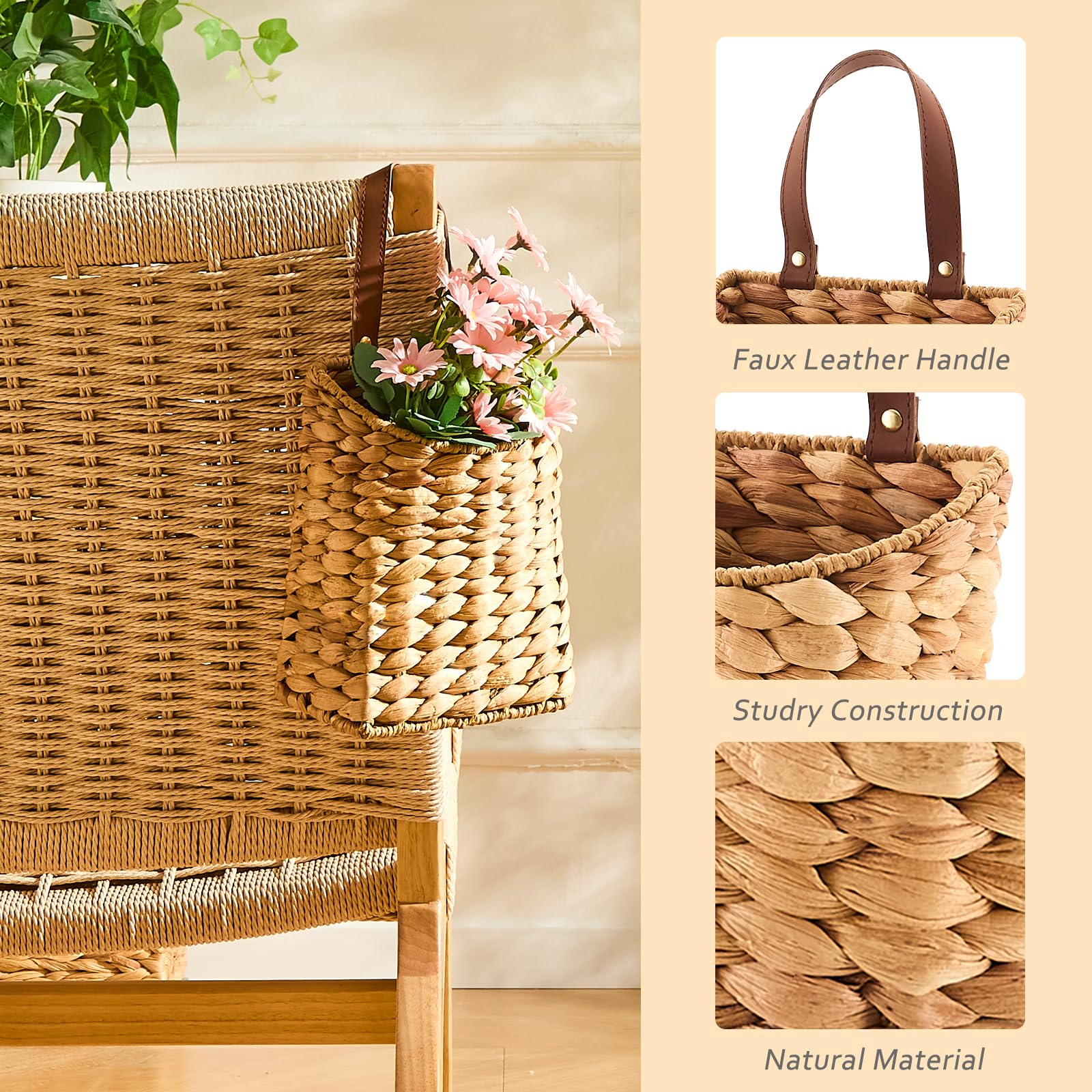 LGENHOOM water hyacinth basket with iron frame combines durability with natural aesthetics.