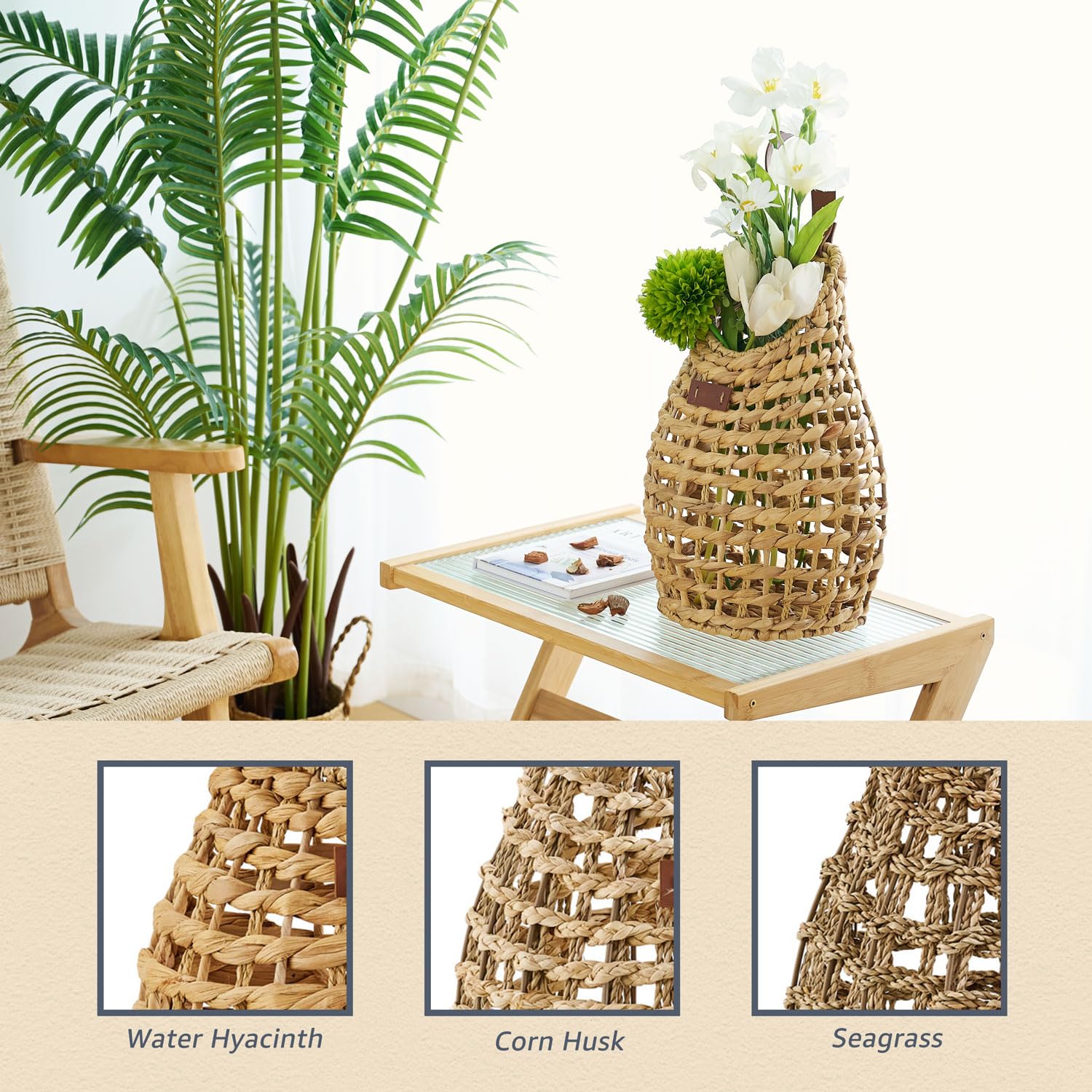 LGENHOOM woven exterior pairs with a lightweight frame for flexible wall or doorway display.