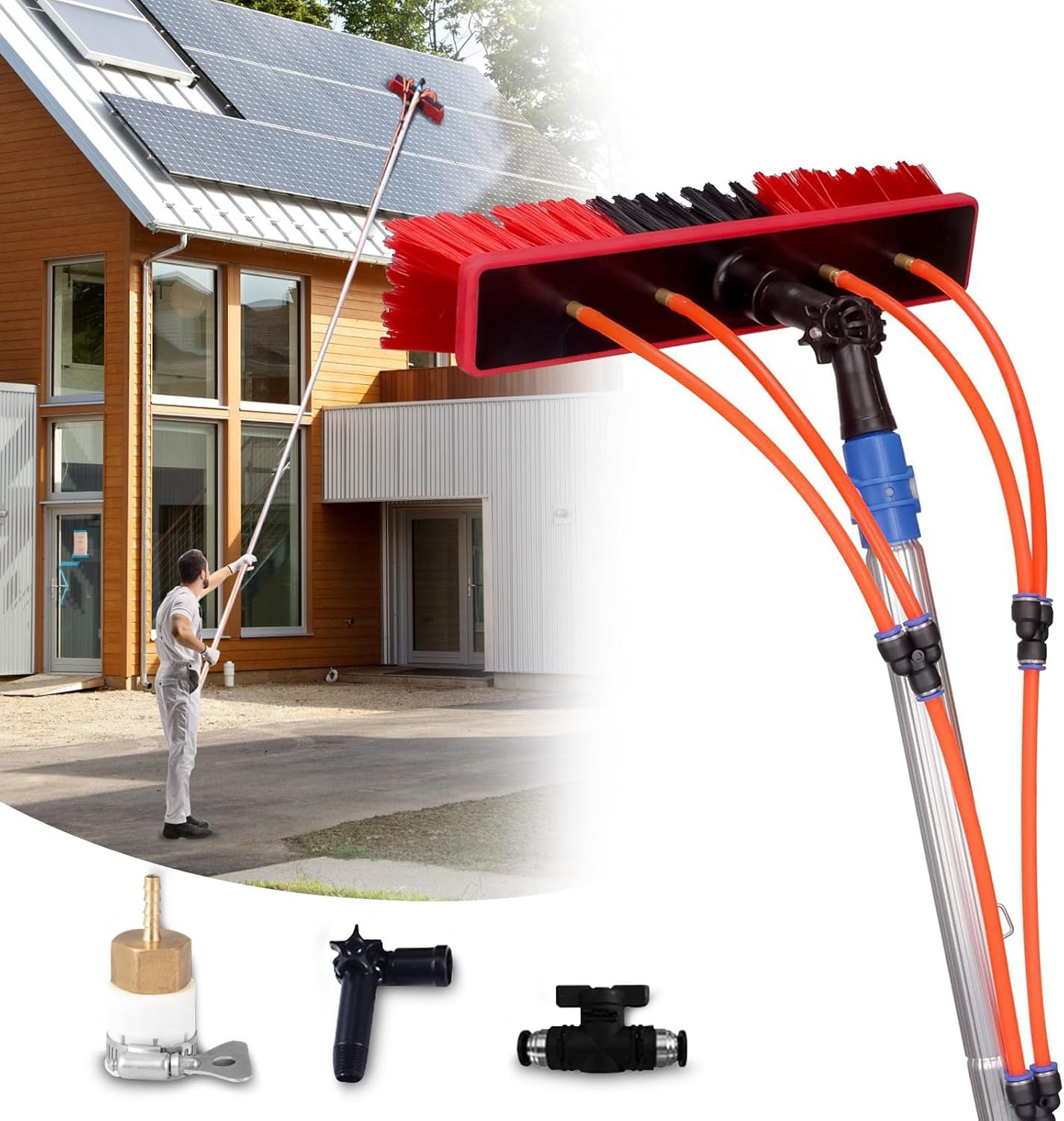 LGEXRCH 35ft water-fed pole kit extended for hard-to-reach windows and solar panels.
