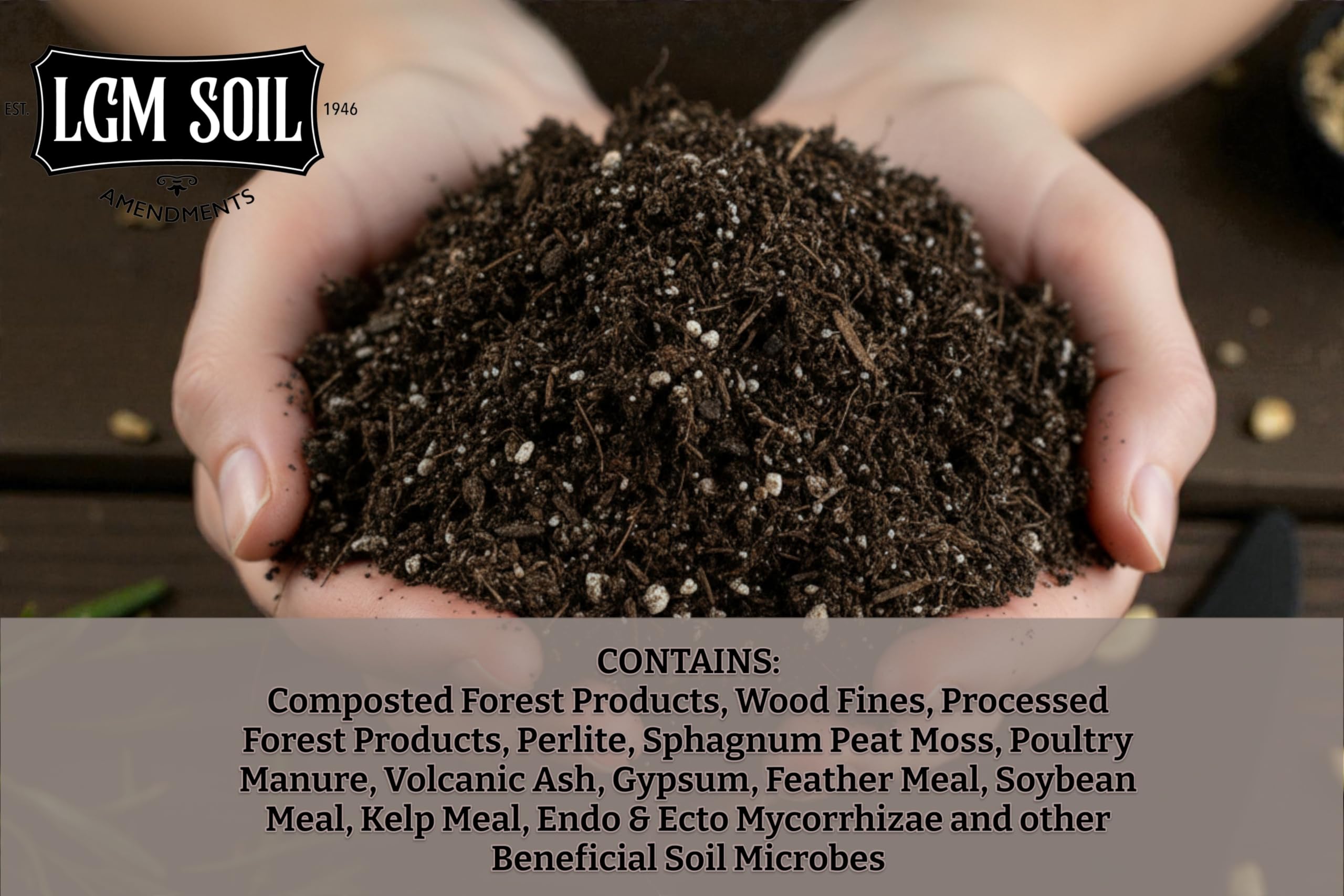 LGM premium soil including iron sulfate to enhance foliage color