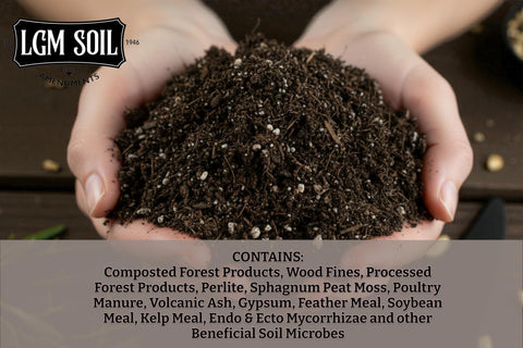 LGM premium soil including iron sulfate to enhance foliage color