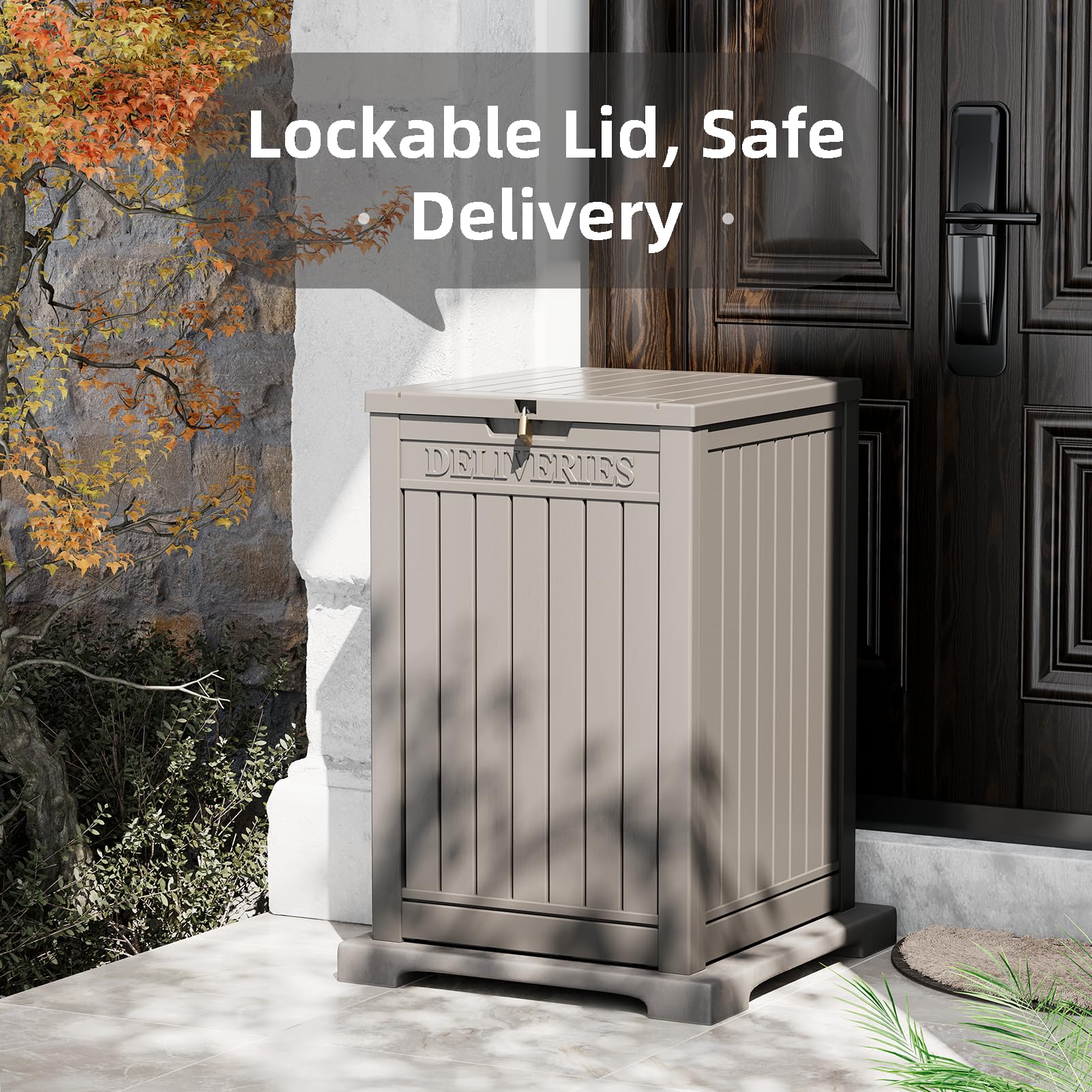 LHBGO lockable lid demonstrates secure porch storage.
