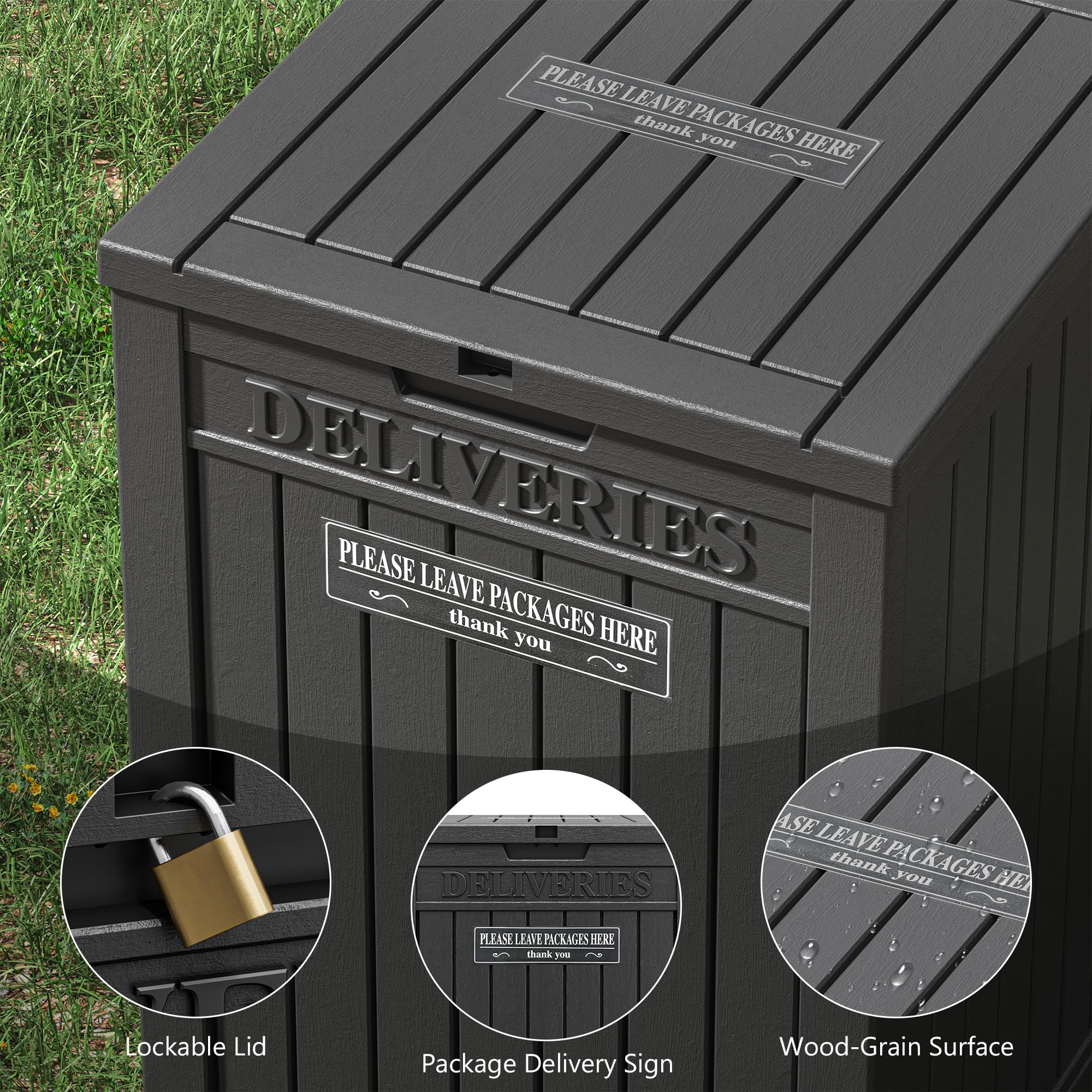 LHBGO double-wall resin construction provides sturdy outdoor storage.