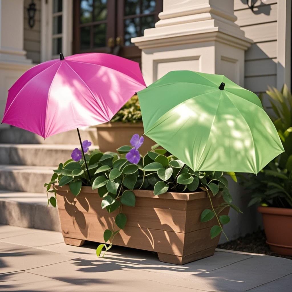 LHongL plant umbrella shade with 26-inch canopy protects potted plants.