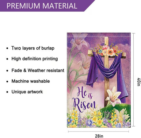 LHSION Easter cross garden flag enhances yard decor during spring and Easter.