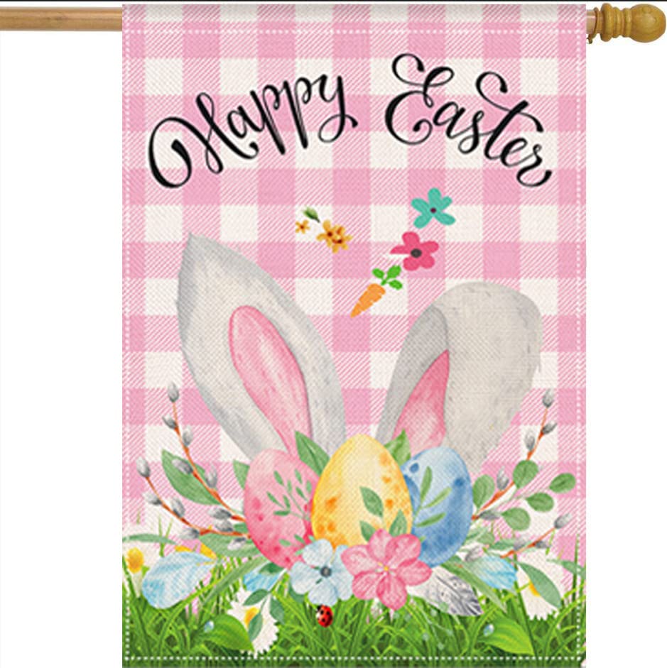 LHSION Happy Easter Bunny flag 28x40, double-sided burlap, durable outdoor decoration.