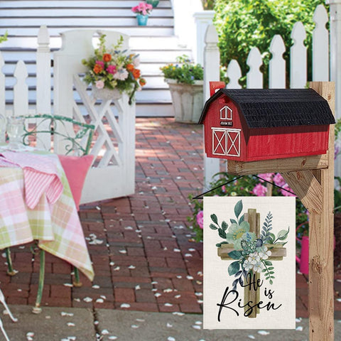 LHSION He Is Risen patio flag ideal for spring porch decor.