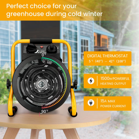 LHUKSGF grow tent heater IPX4 splash resistant design.