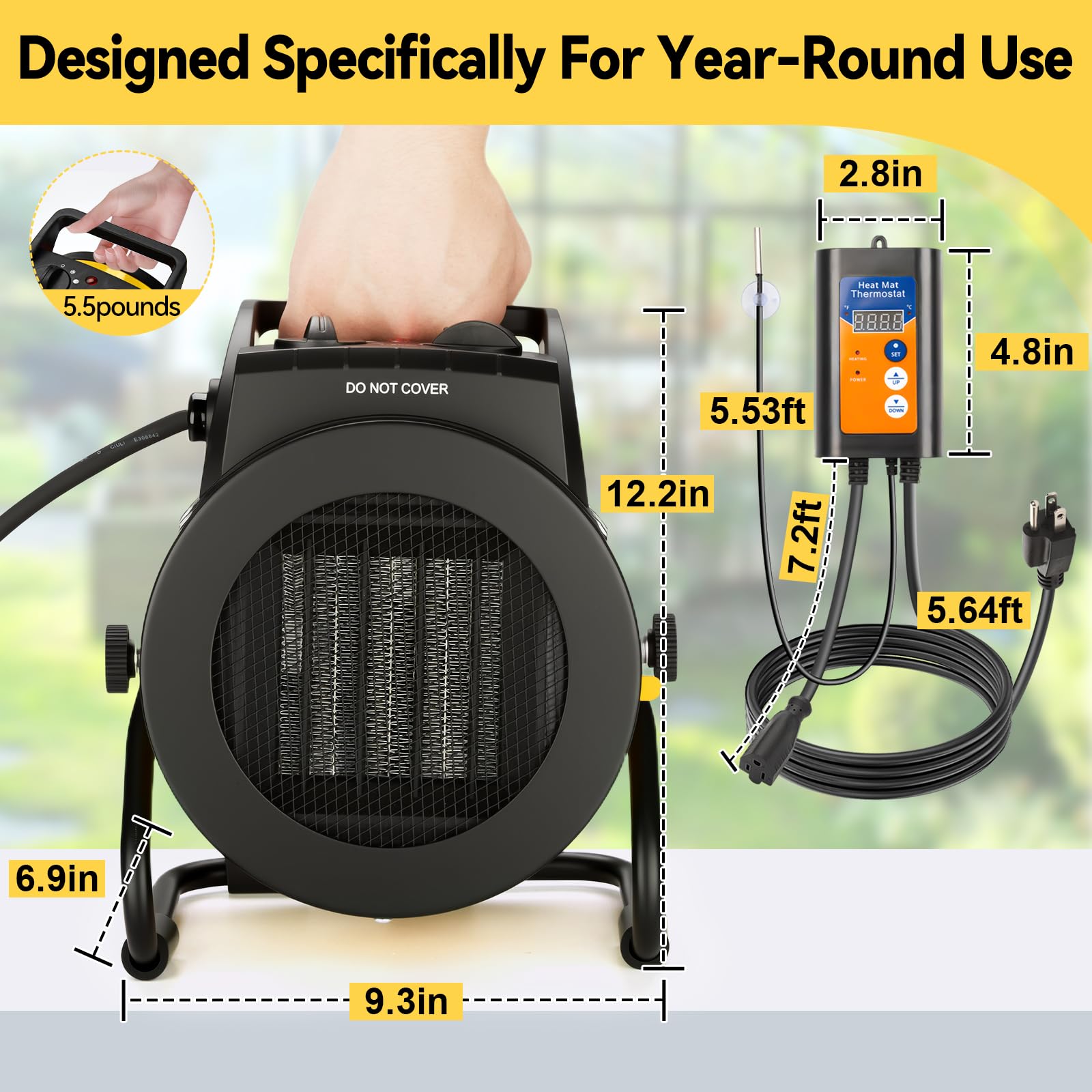 LHUKSGF outdoor heater shows 3 heat settings for patio comfort