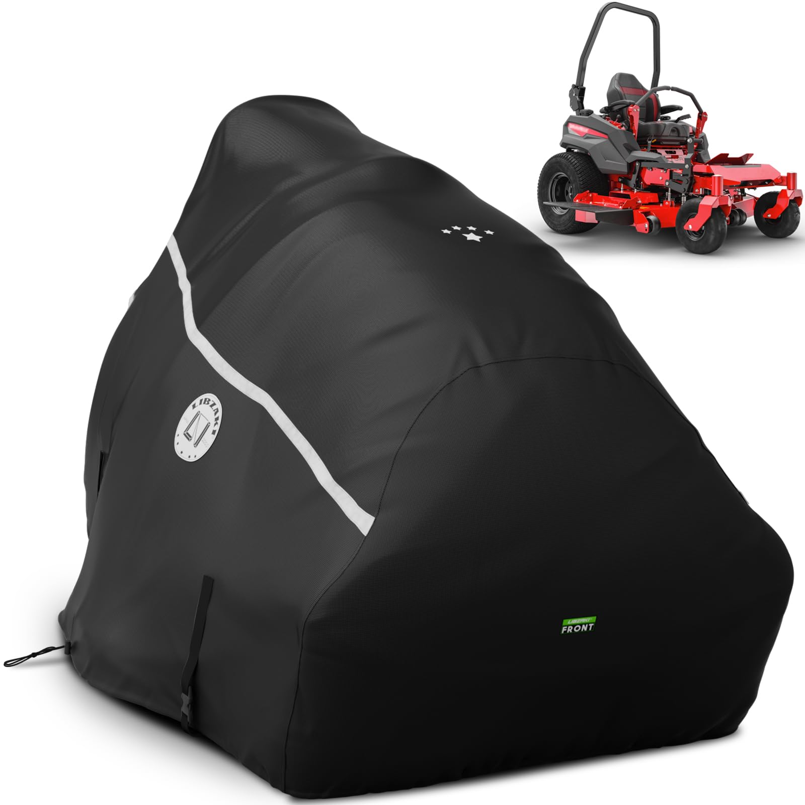 LI LIBZAKI 420D mower cover front view protects finish from rain and sun