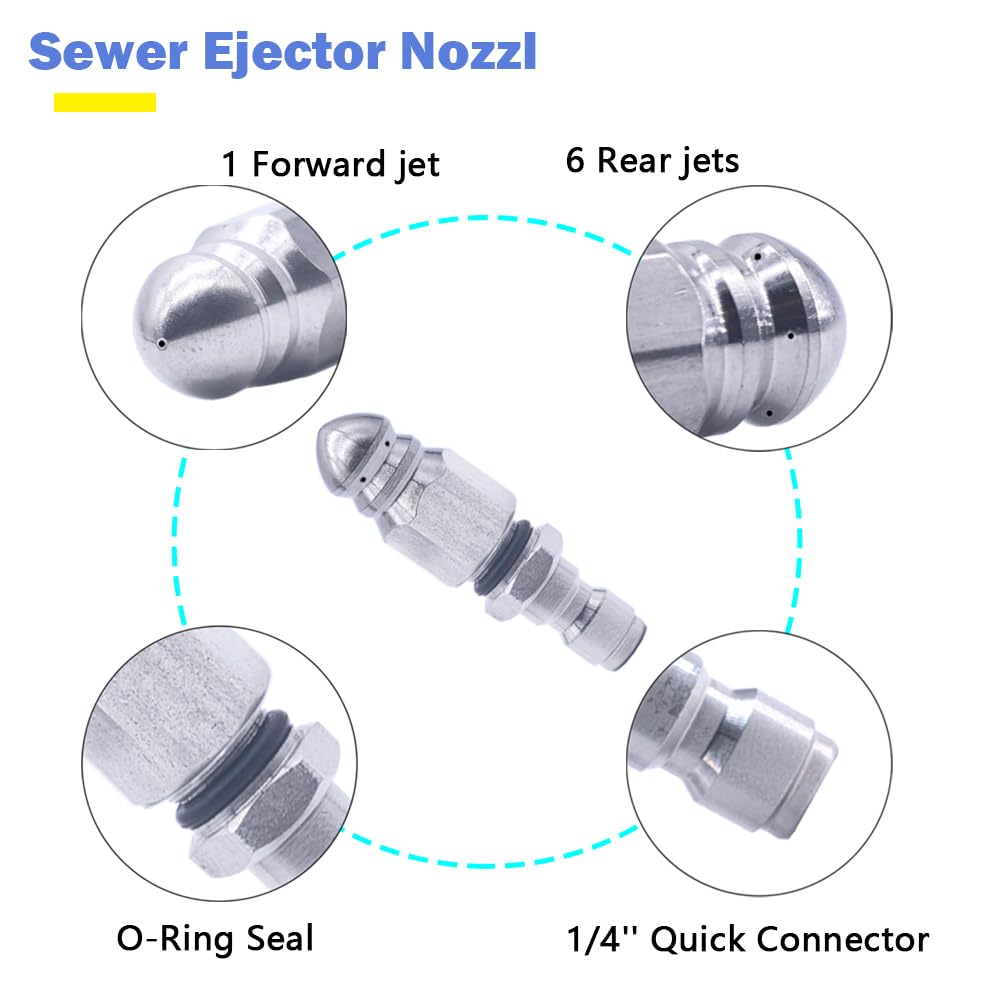 Liaogo sewer jetter nozzle showing 1 forward and 6 rear jets configuration